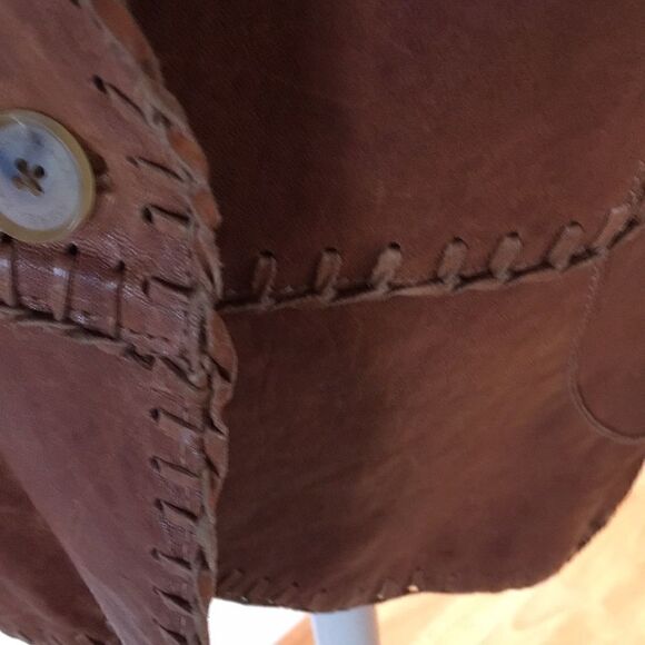 ANDREW MARC Whipstitch trim Rust Leather Blazer one button jacket Cognac Large - Picture 6 of 8